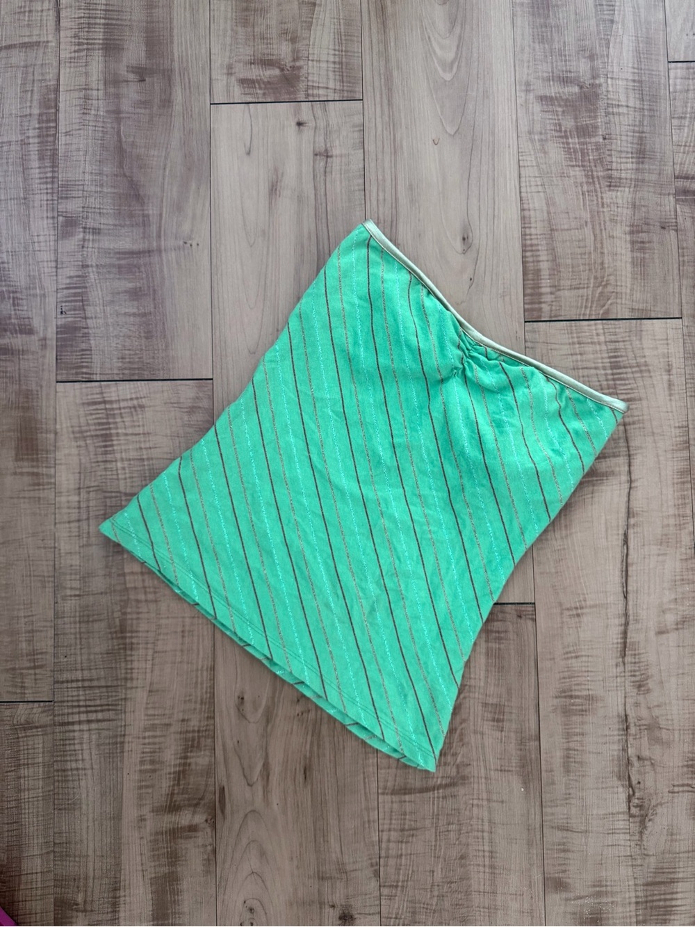 Green Striped Metallic Gold Trim Strapless Tube Top Brand New Vintage